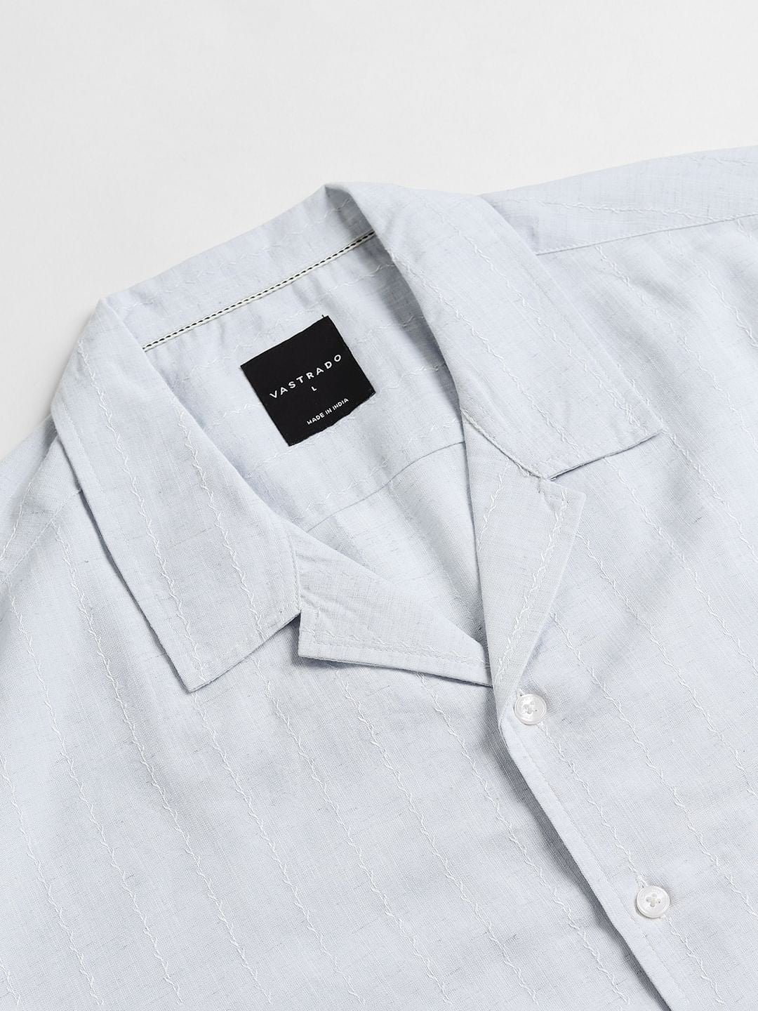 Embroidered Blue Resort Collar Oversized Shirt - Image 3