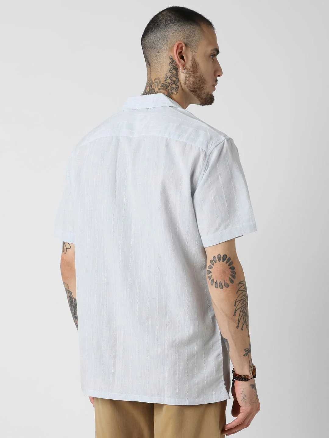 Embroidered Blue Resort Collar Oversized Shirt - Image 7