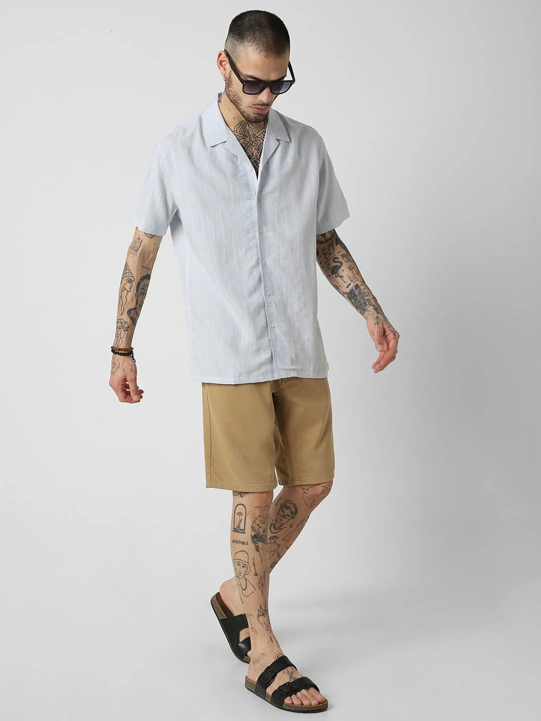 Embroidered Blue Resort Collar Oversized Shirt - Image 8