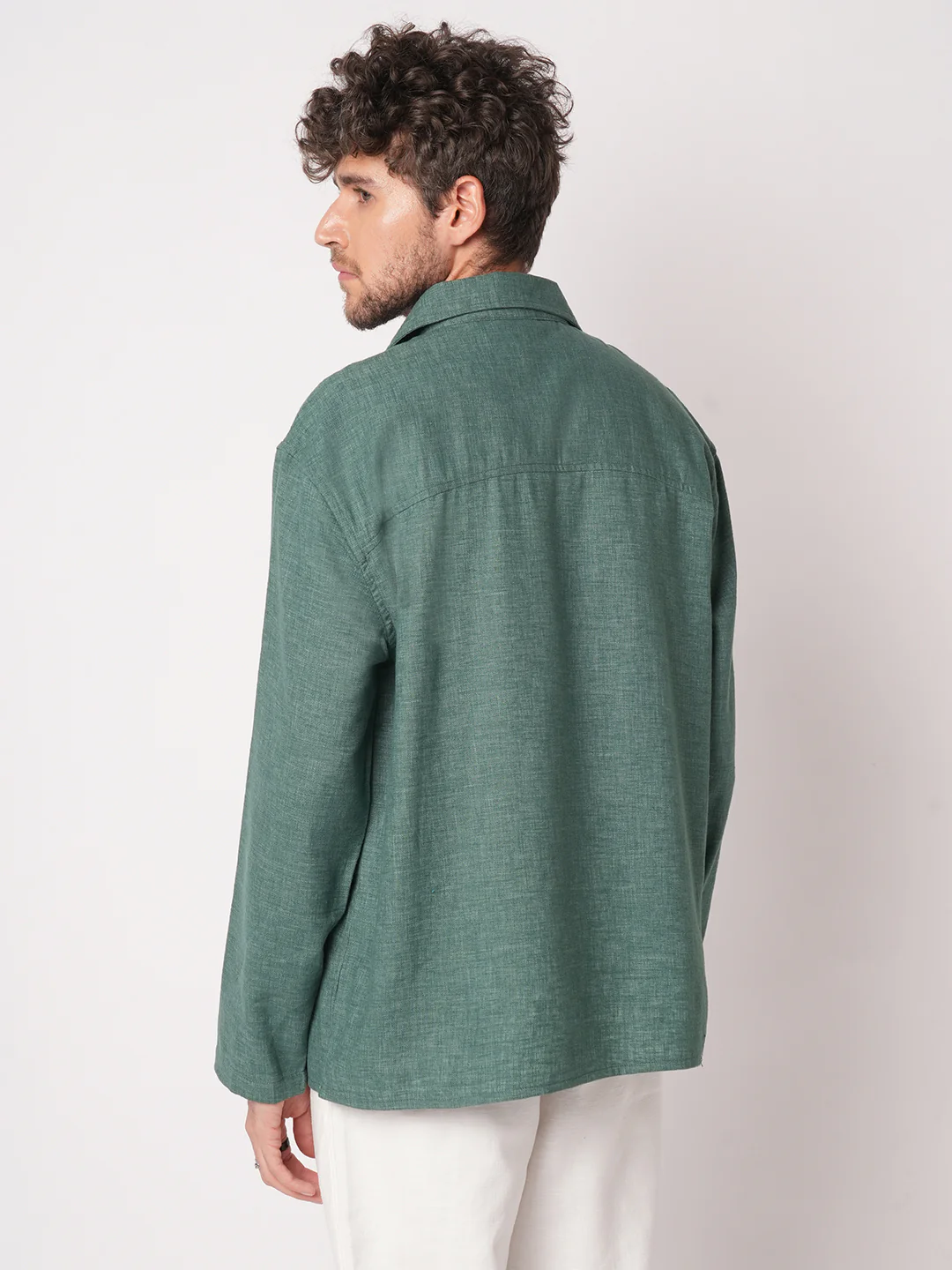 Emerald Green Chambray Oversized Polo Shirt - Image 7