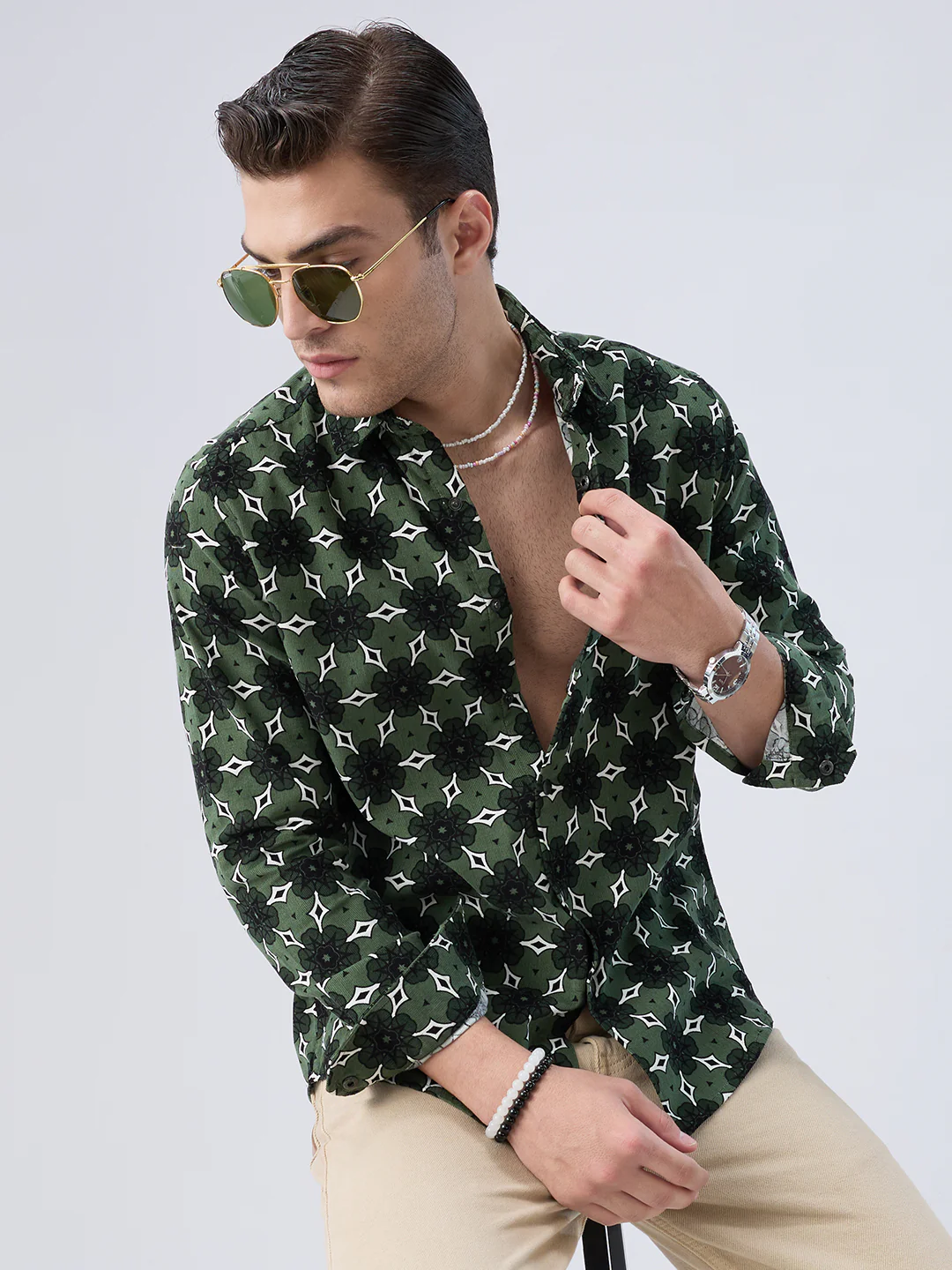 Emerald Green Floral Bloom Corduroy Shirt - Image 2