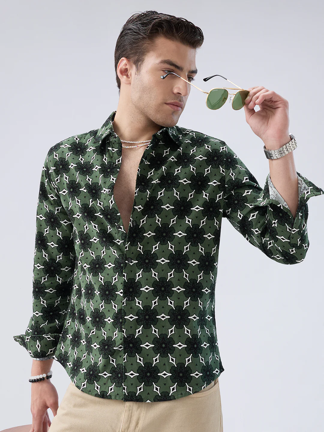 Emerald Green Floral Bloom Corduroy Shirt - Image 4