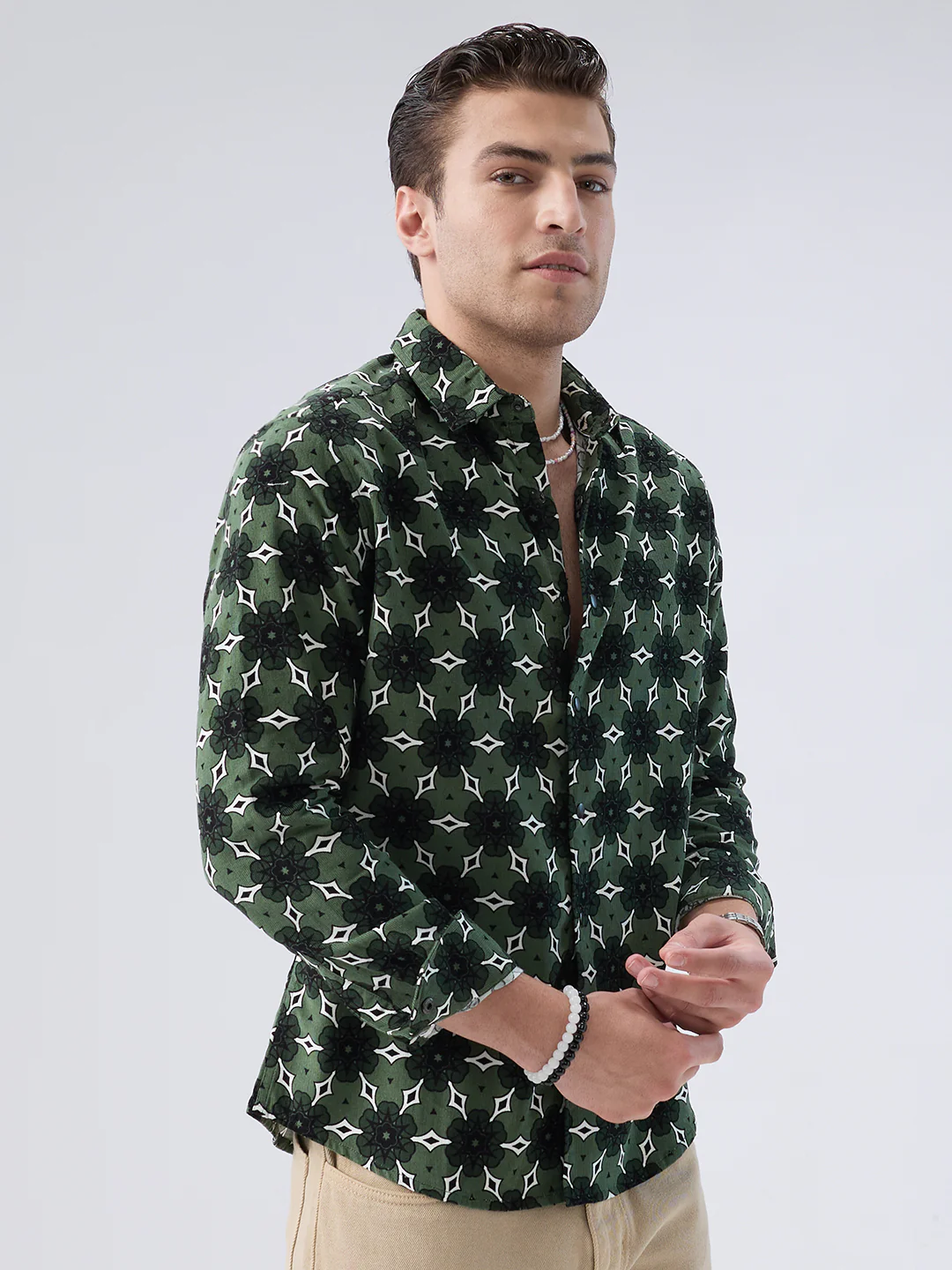 Emerald Green Floral Bloom Corduroy Shirt - Image 6