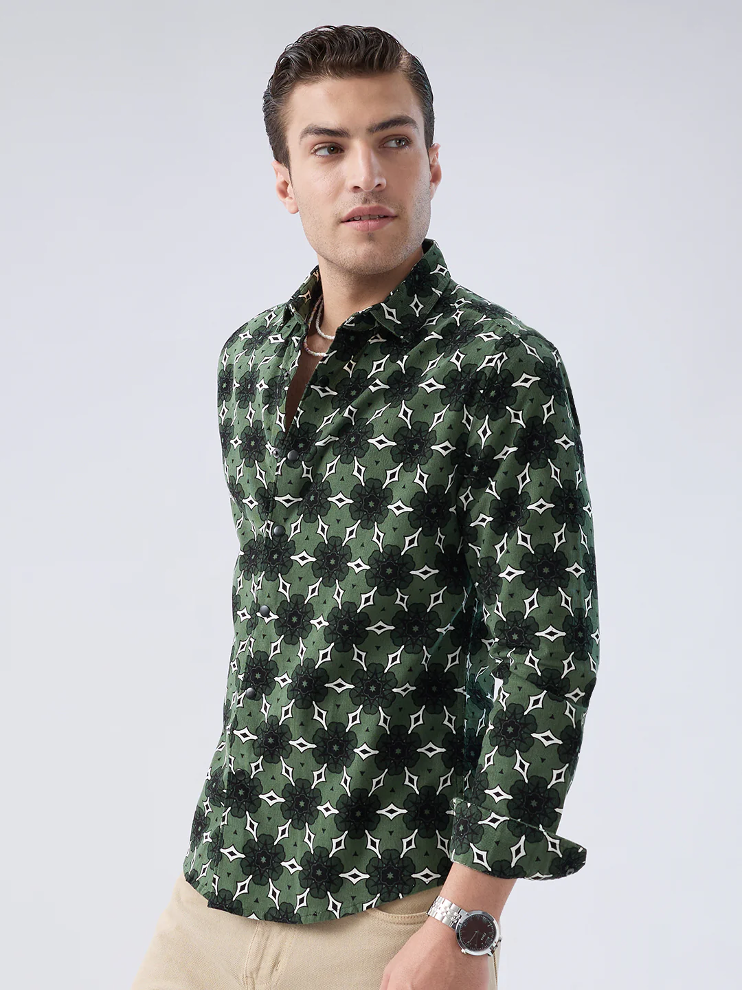 Emerald Green Floral Bloom Corduroy Shirt - Image 7