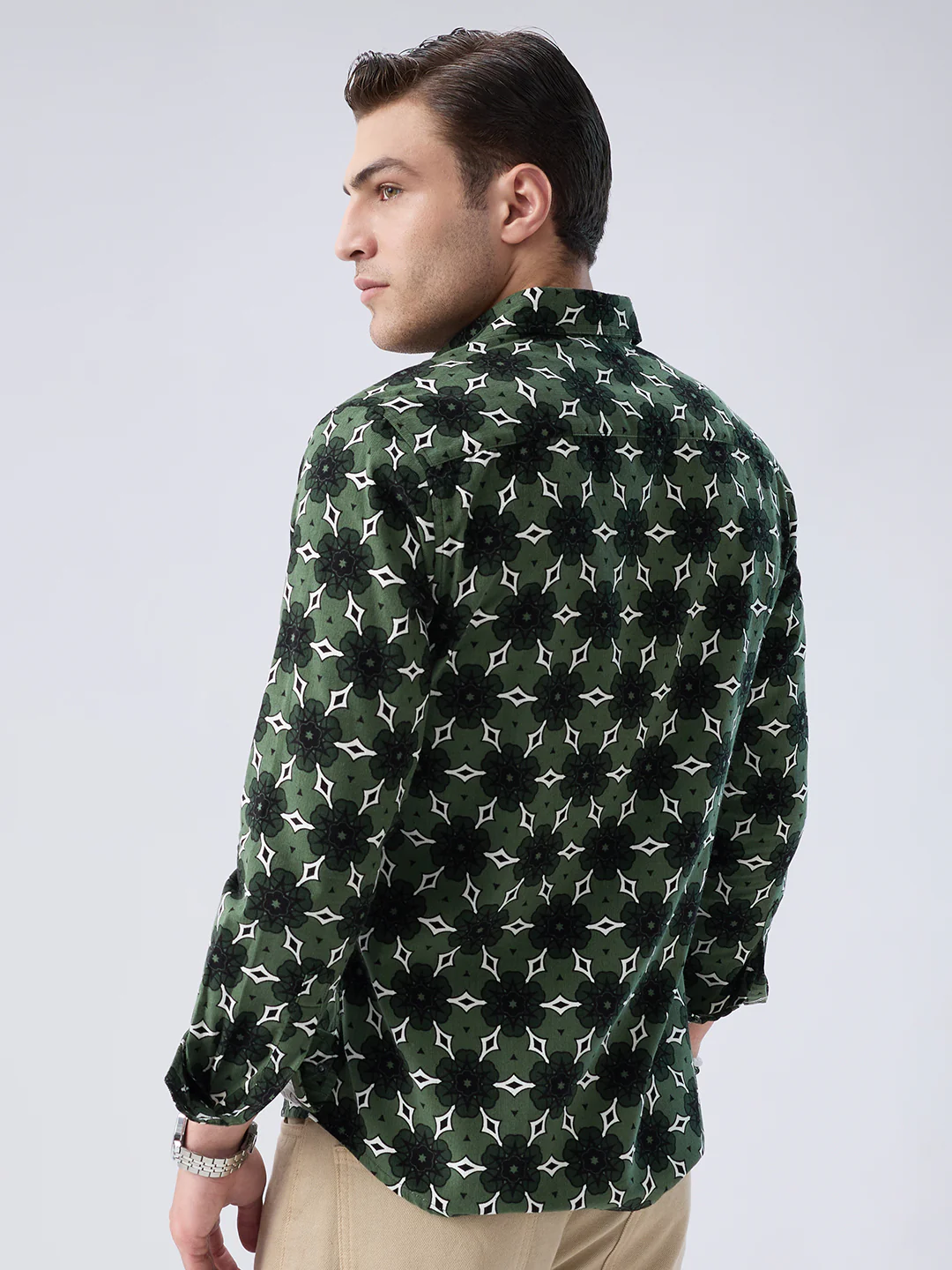 Emerald Green Floral Bloom Corduroy Shirt - Image 8