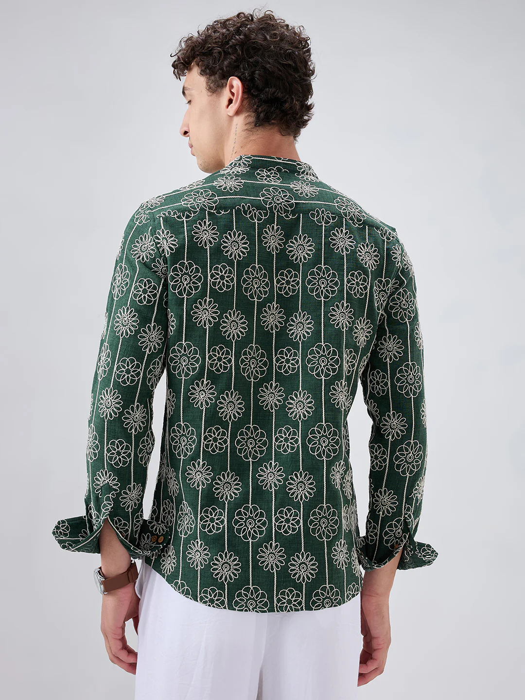 Emerald Green Floral Panel Embroidered Kurta - Image 6
