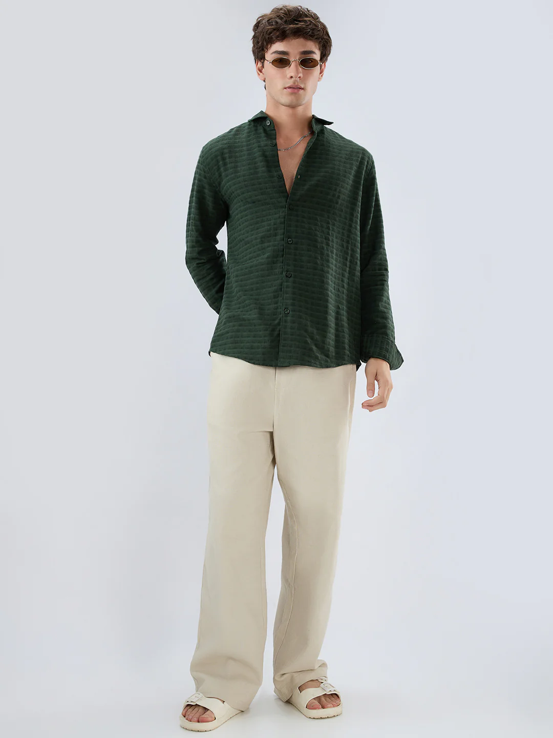 Emerald Green Horizontal Jacquard Striped Shirt - Image 10