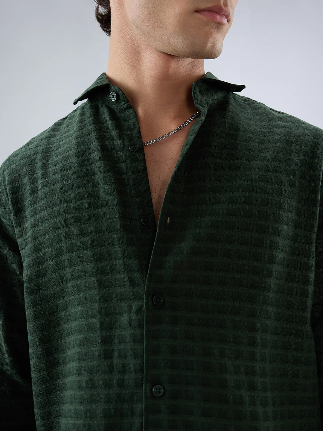 Emerald Green Horizontal Jacquard Striped Shirt - Image 3