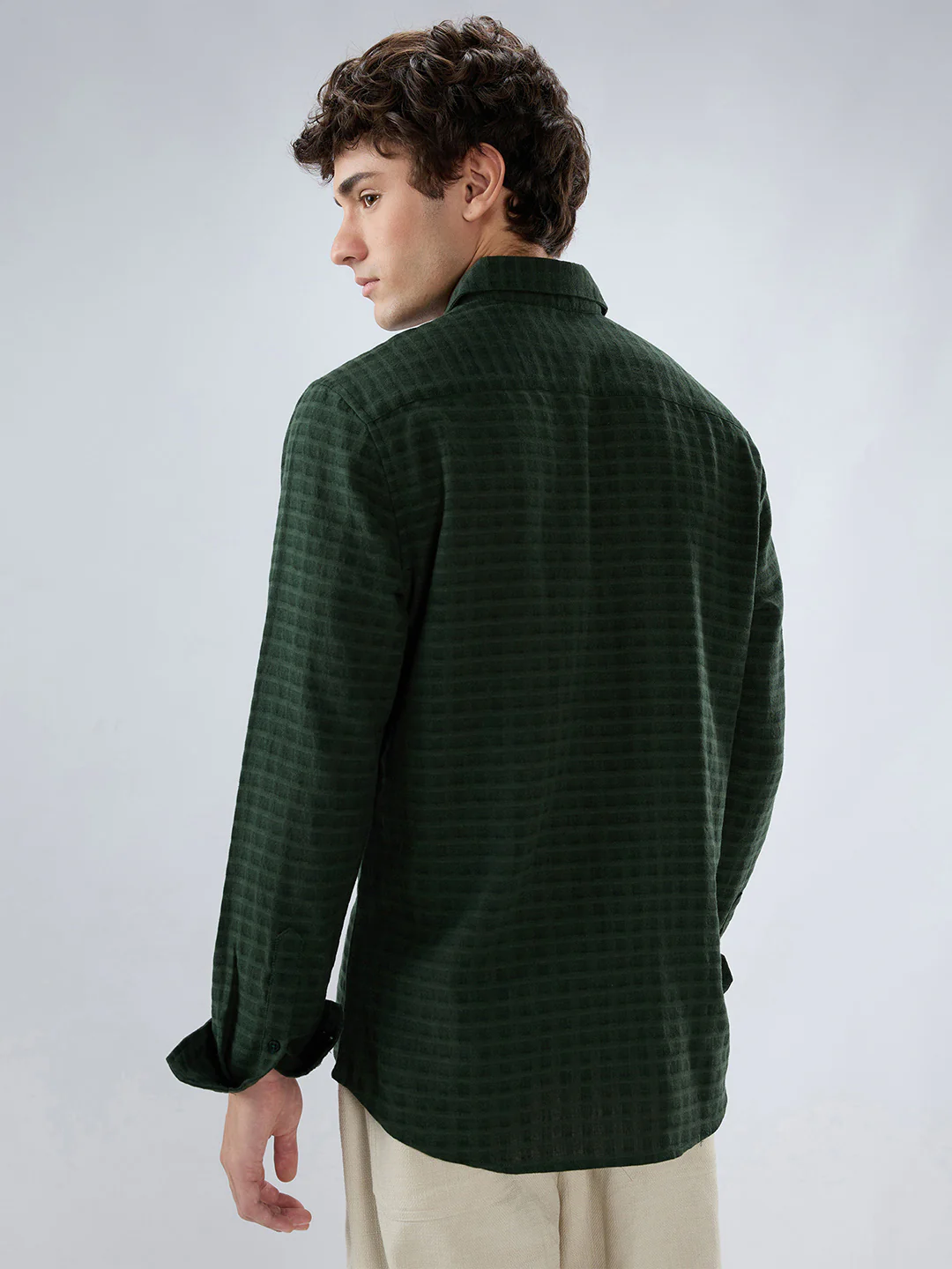 Emerald Green Horizontal Jacquard Striped Shirt - Image 9