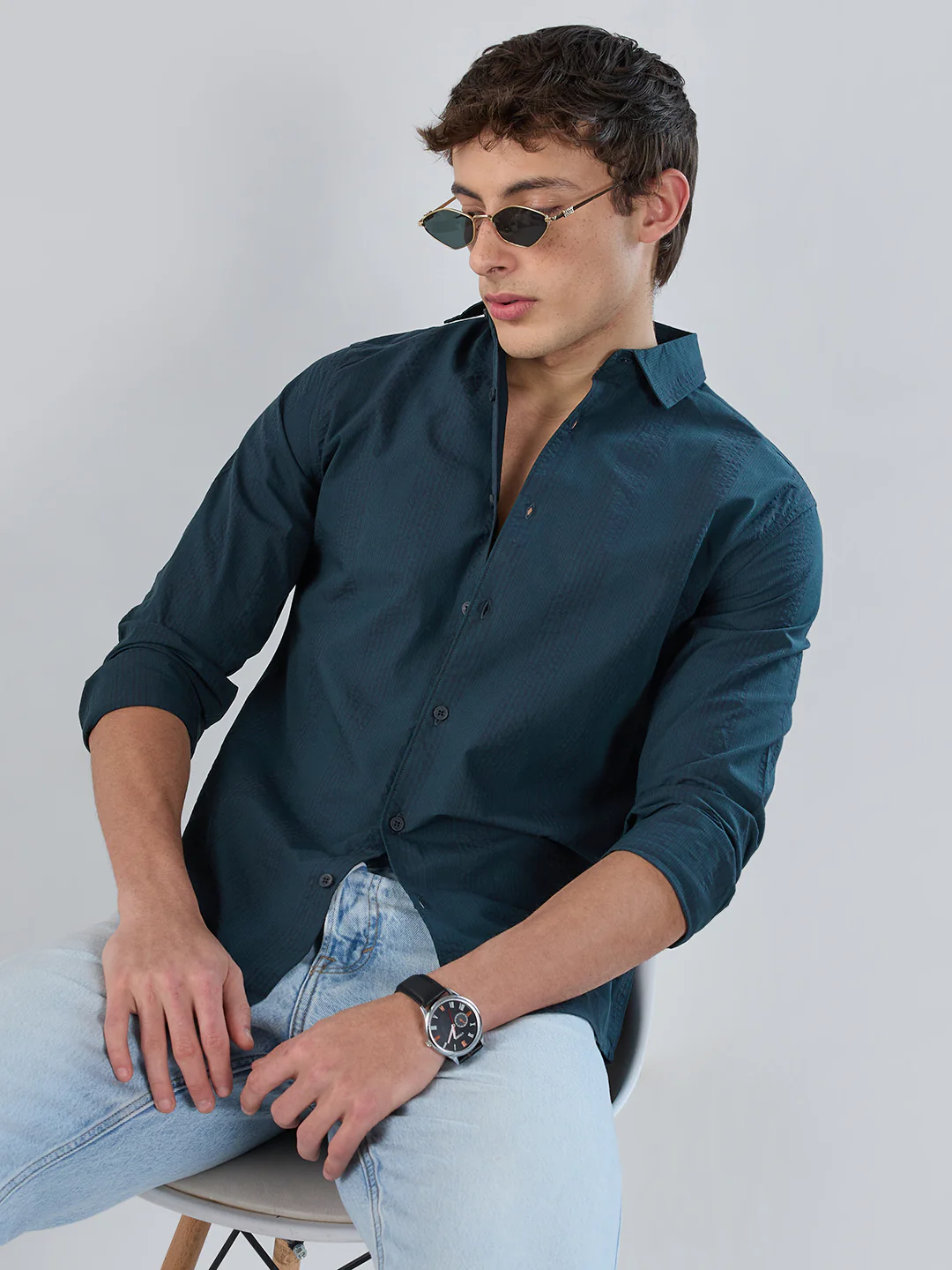 Emerald Green Striped Seersucker Shirt - Image 2