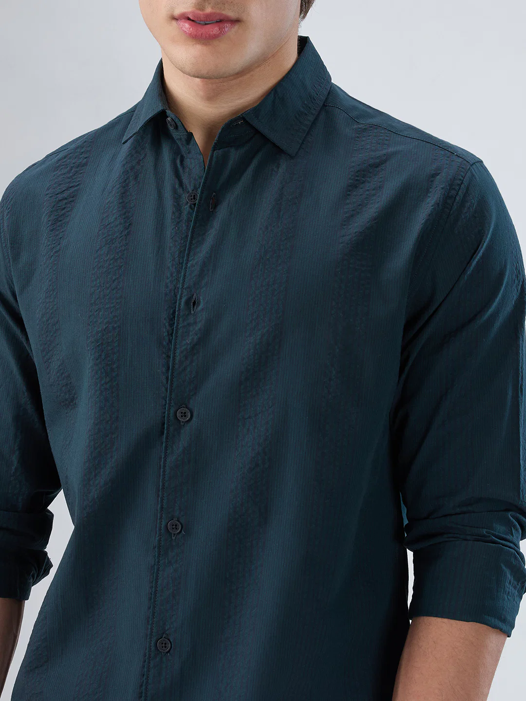 Emerald Green Striped Seersucker Shirt - Image 3