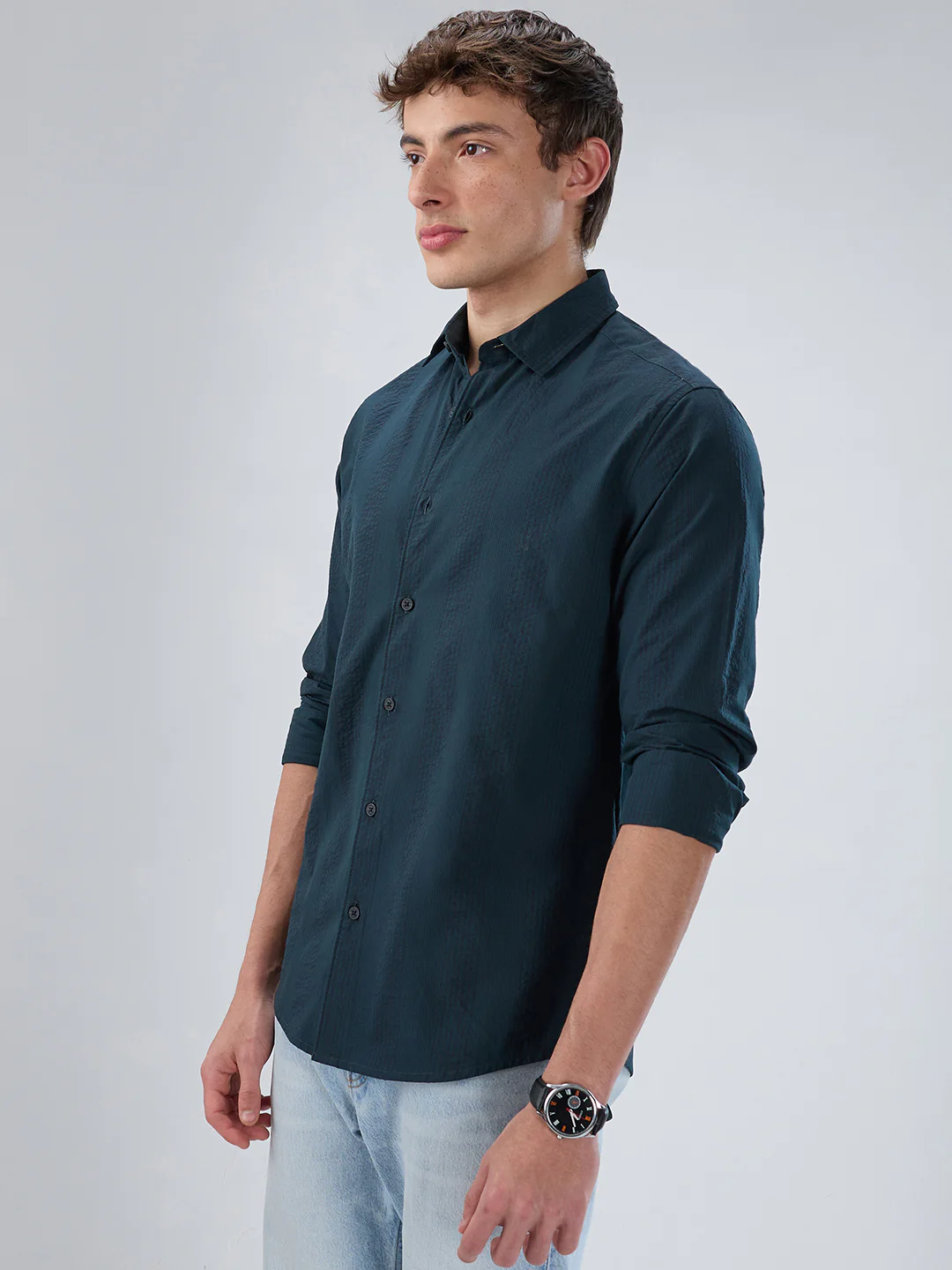 Emerald Green Striped Seersucker Shirt - Image 4