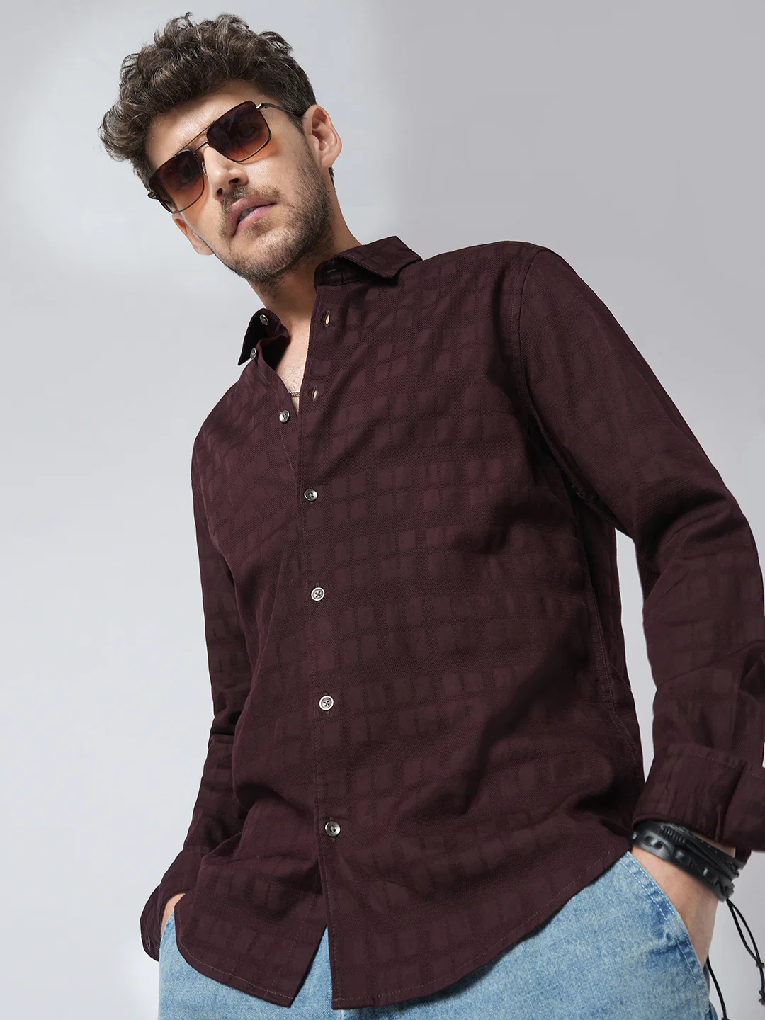 Espresso Geometric Woven Shirt - Image 2