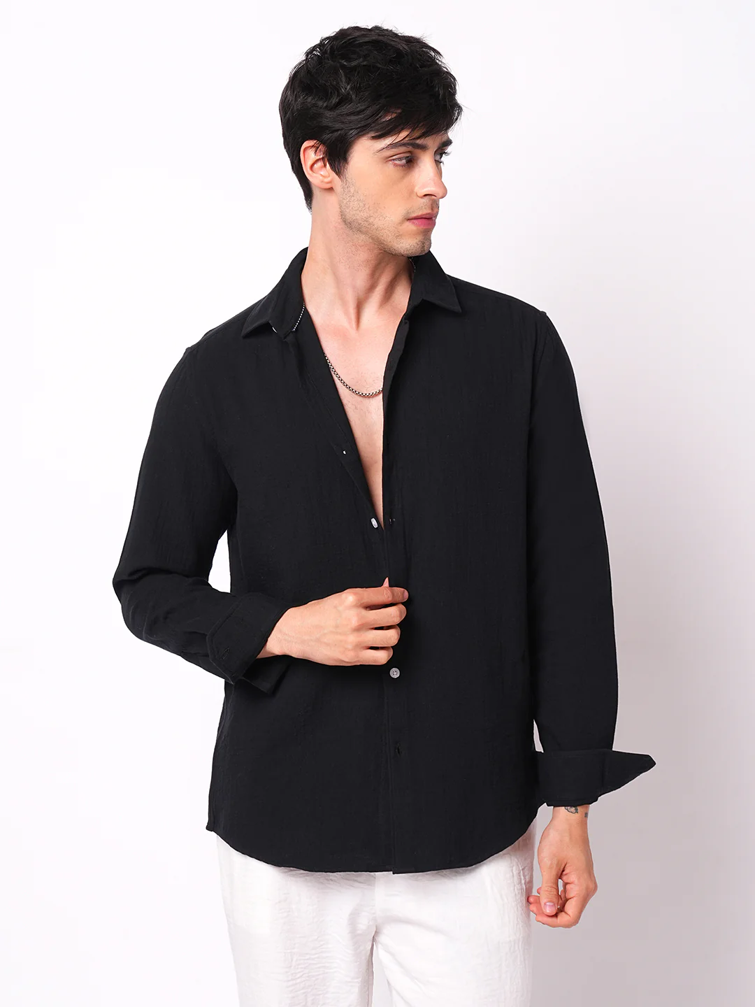 Eternal Midnight Black Double Cloth Elegance Shirt - Image 4