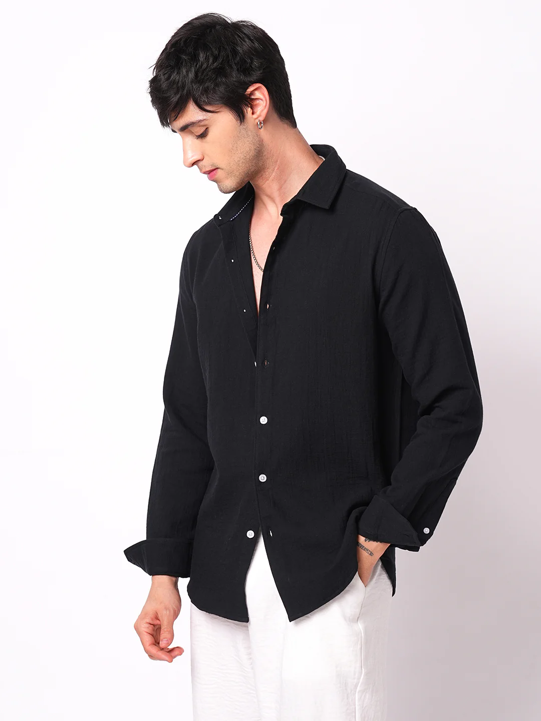 Eternal Midnight Black Double Cloth Elegance Shirt - Image 5