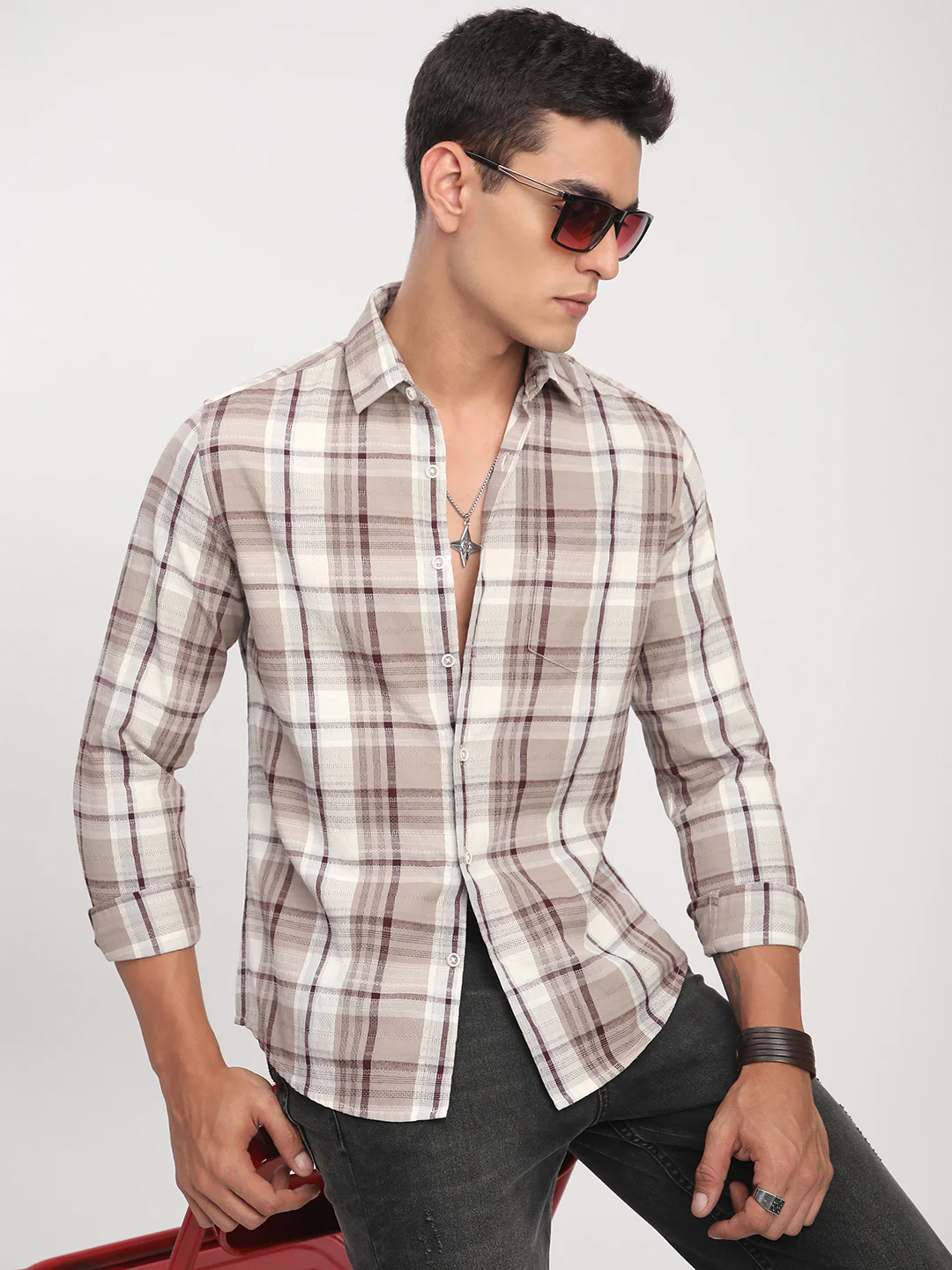 Ethereal Multicolour Checkered Textured Shirt - Image 4