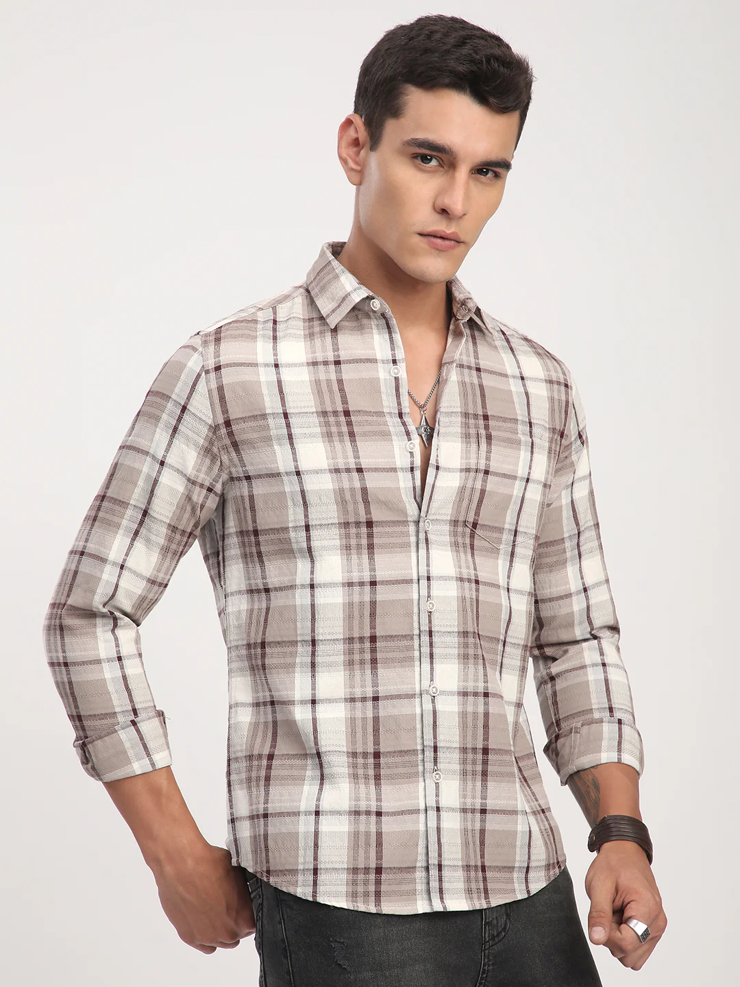 Ethereal Multicolour Checkered Textured Shirt - Image 6