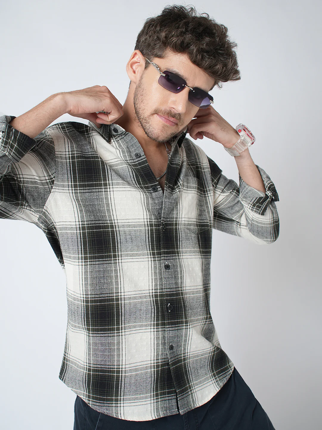 Everyday Olive Broad Checks Linen Blend Shirt - Image 2