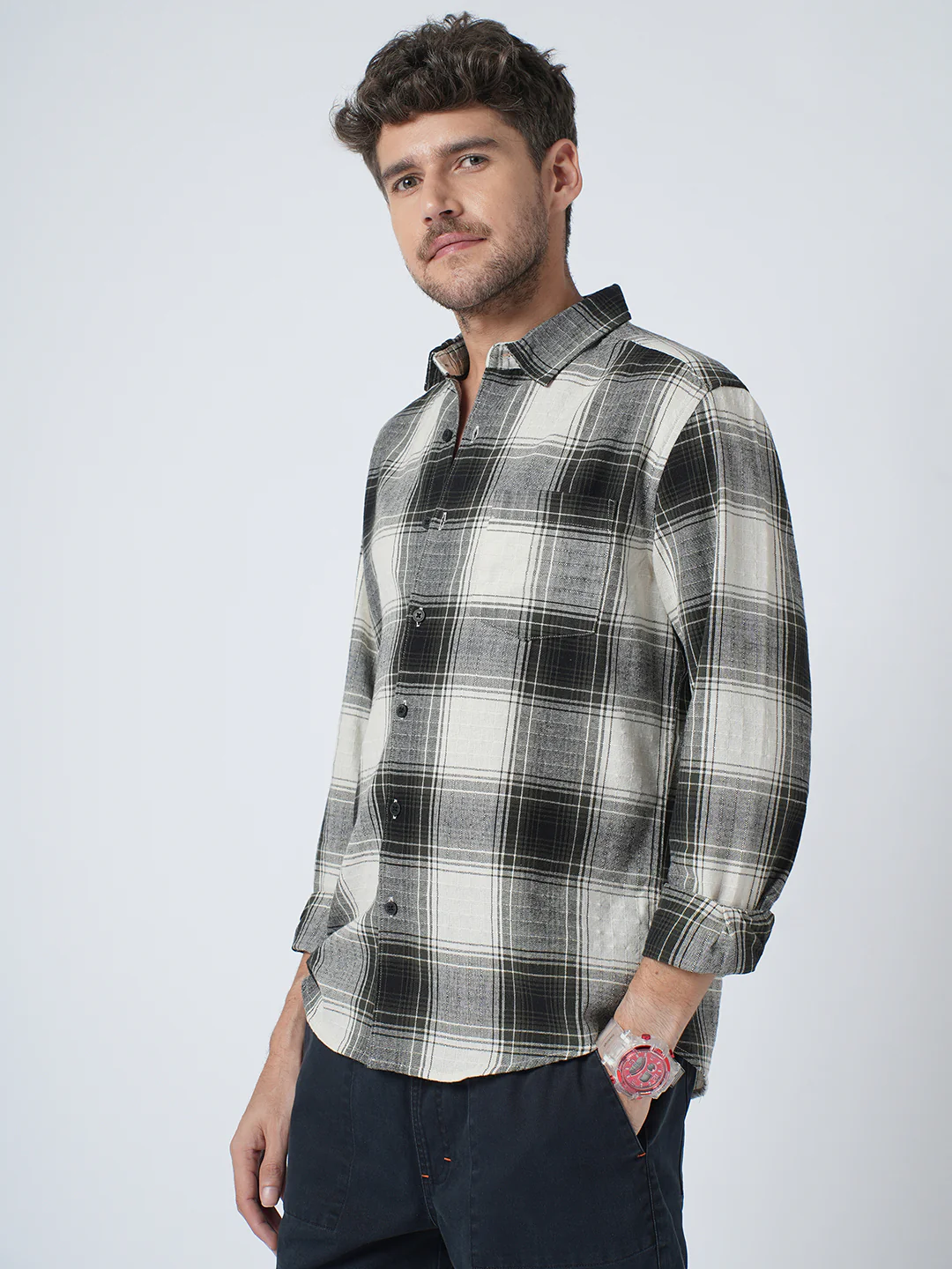 Everyday Olive Broad Checks Linen Blend Shirt - Image 6