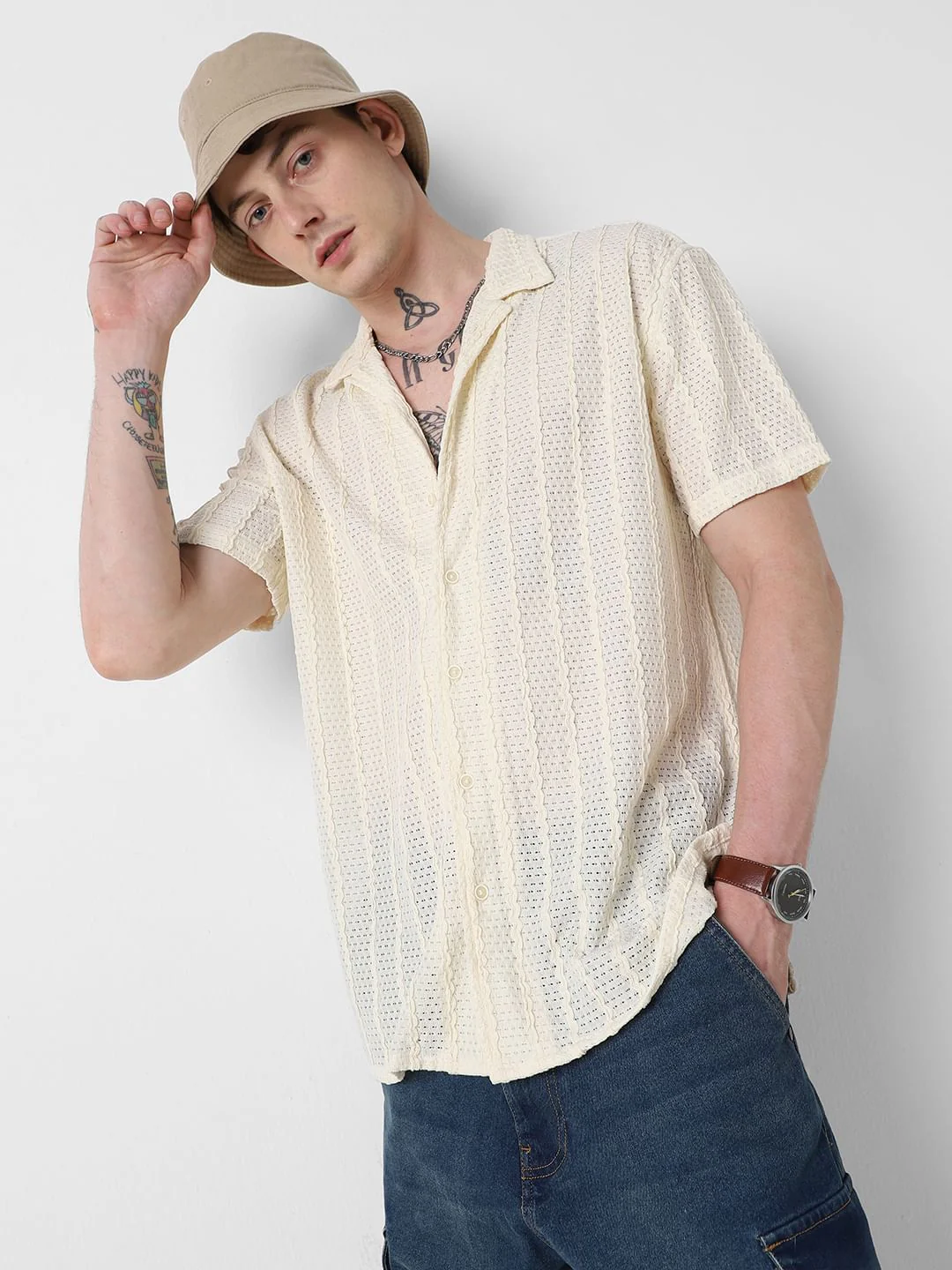 Exquisite AeroMesh Ivory Oversized Shirt - Image 3