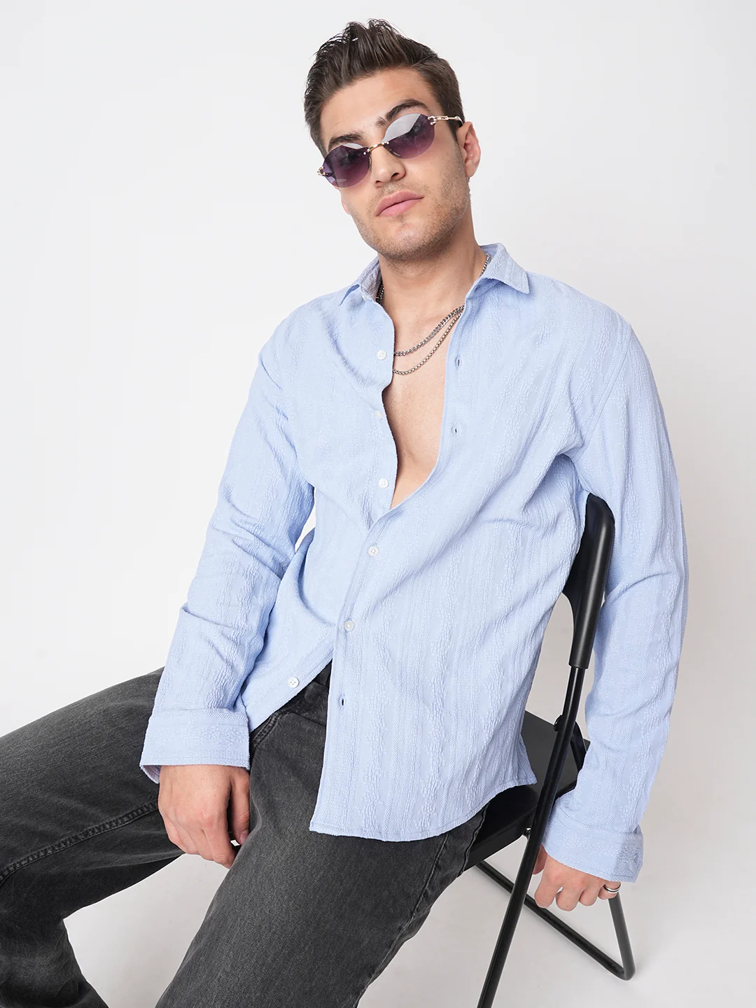 Exquisite Baby Blue Jacquard Shirt - Image 2