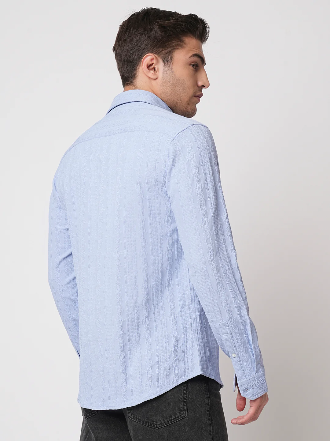 Exquisite Baby Blue Jacquard Shirt - Image 7