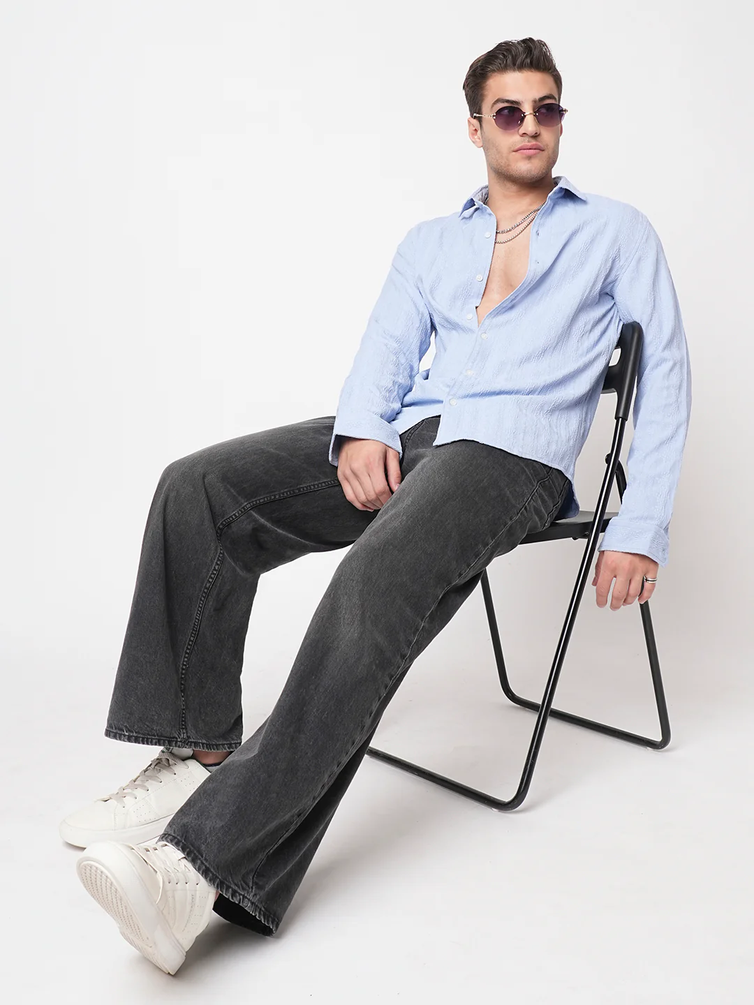 Exquisite Baby Blue Jacquard Shirt - Image 8