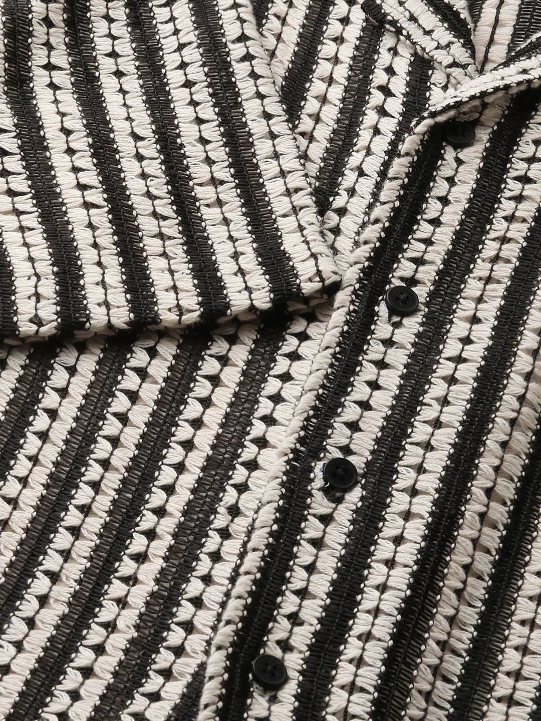 Exquisite Black Crochet Striped Oversized Shirt - Image 3
