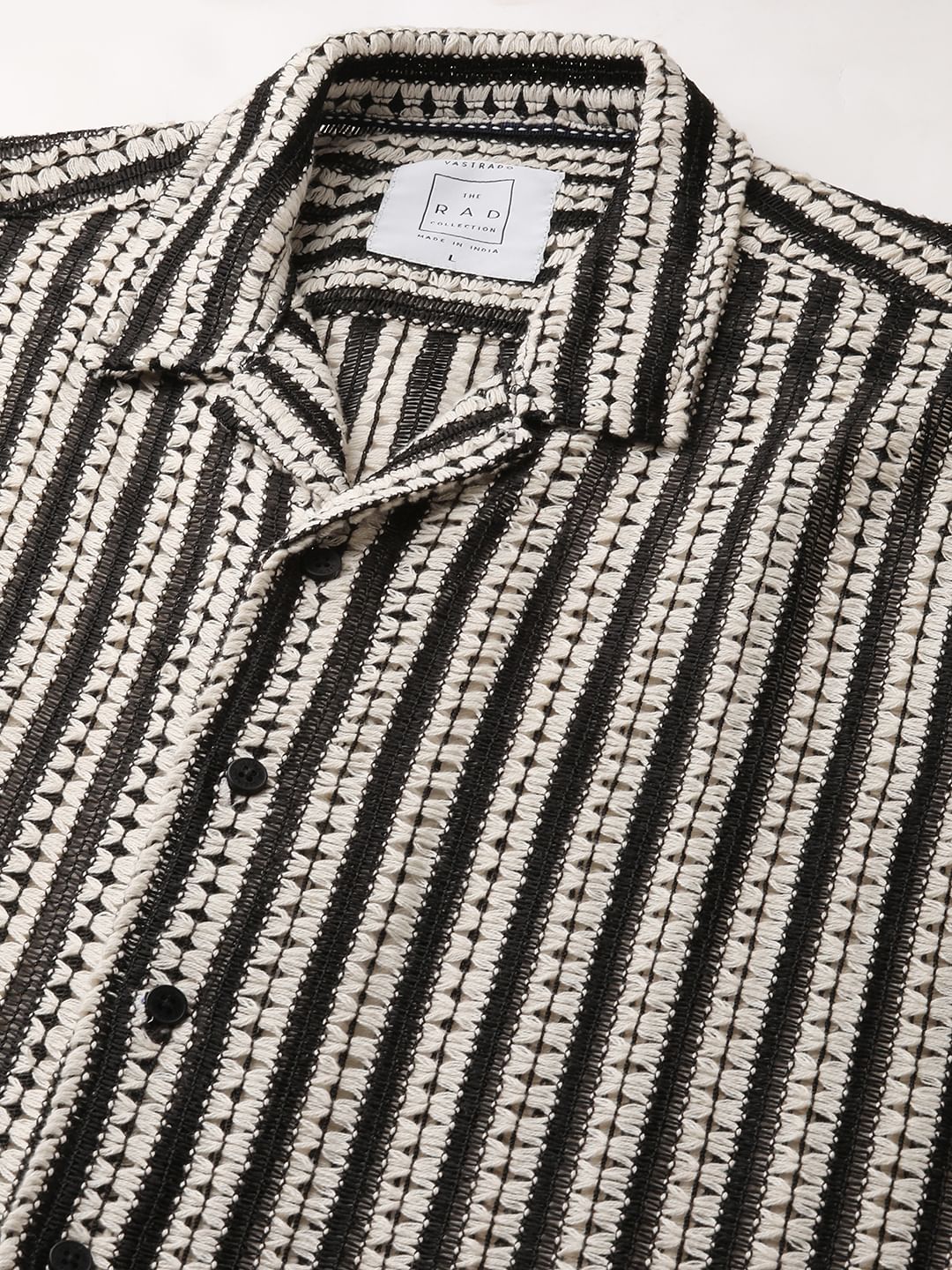 Exquisite Black Crochet Striped Oversized Shirt - Image 9