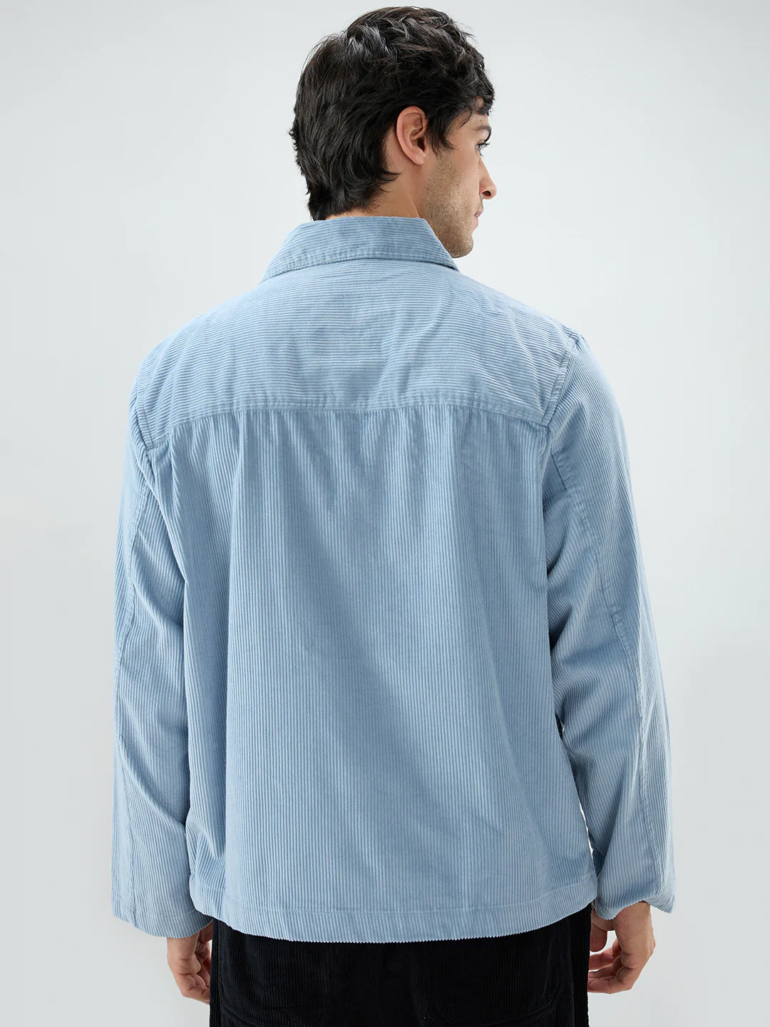 Exquisite Blue Corduroy Double Pocket Oversized Shacket - Image 7