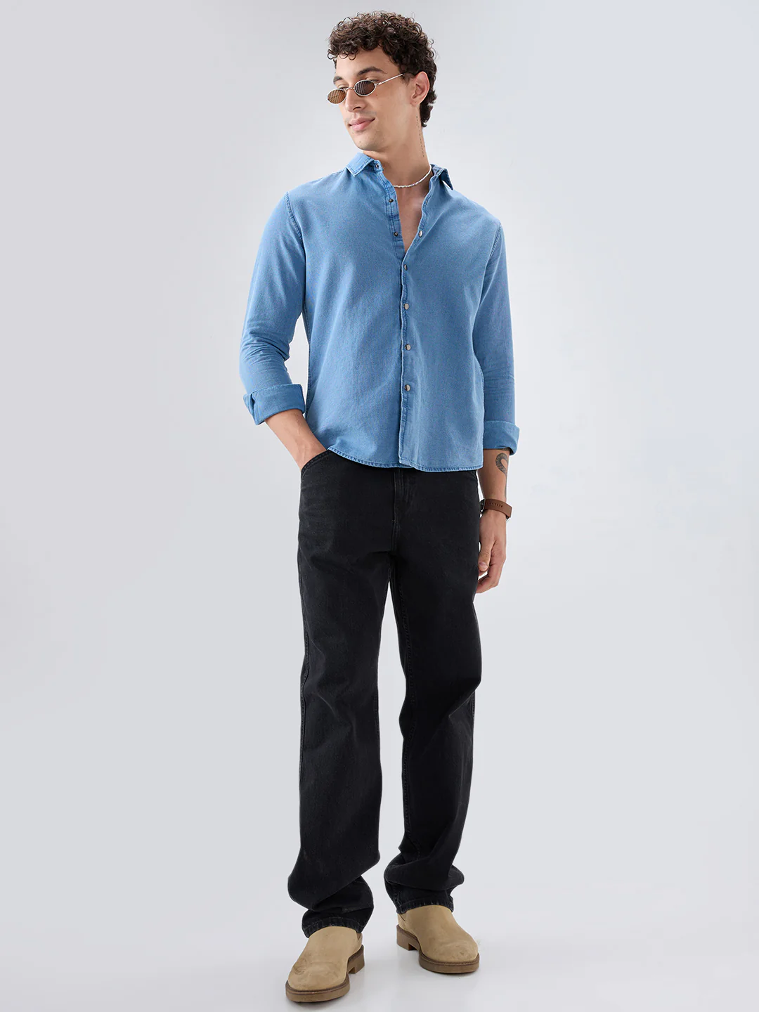 Exquisite Blue Denim Upscale Shirt - Image 7