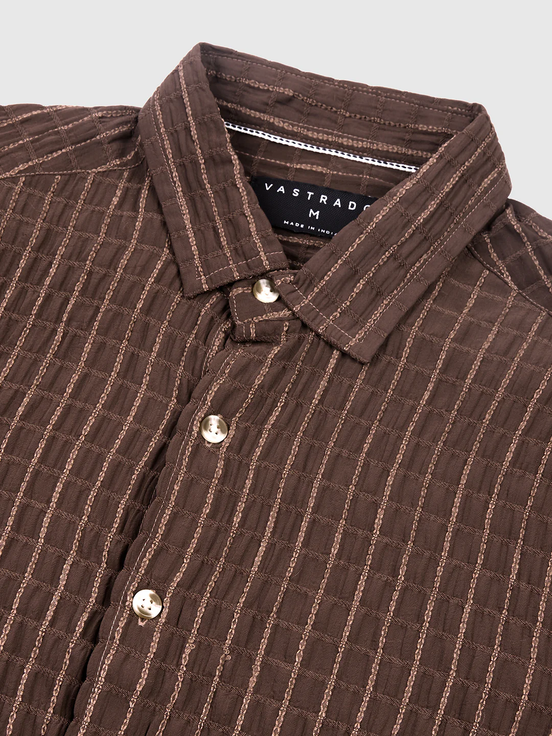 Exquisite Mocha Brown Checked Crinkled Shirt - Image 3