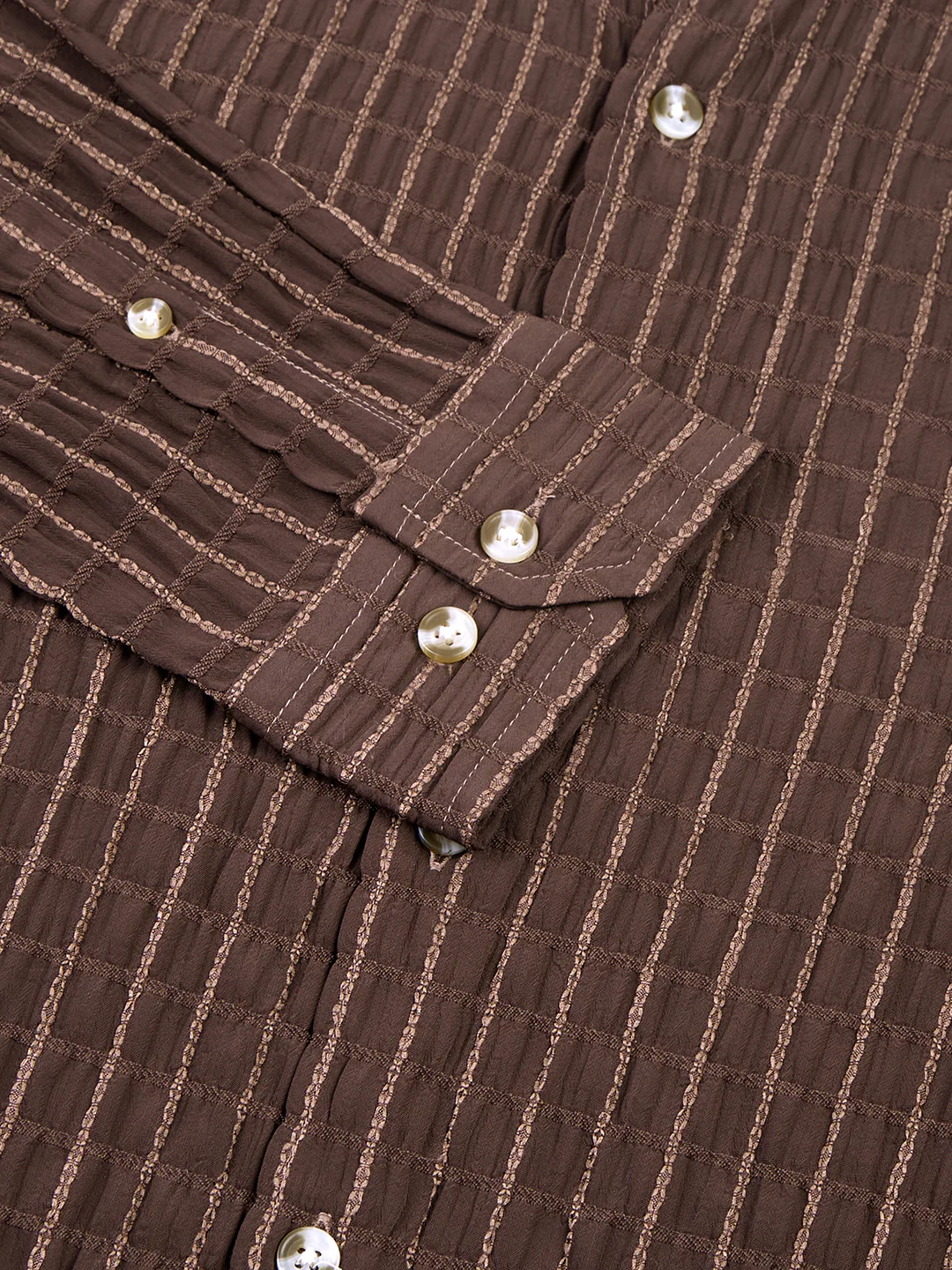 Exquisite Mocha Brown Checked Crinkled Shirt - Image 9