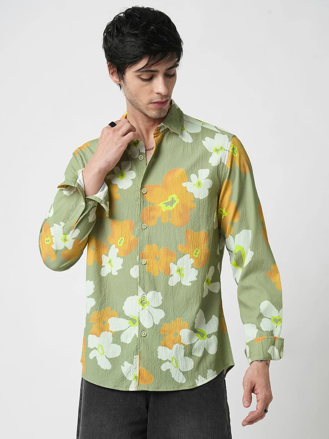 Exquisite Multicolour Floral Printed Creased Shirt - Image 4