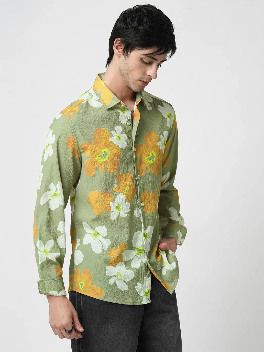 Exquisite Multicolour Floral Printed Creased Shirt - Image 5