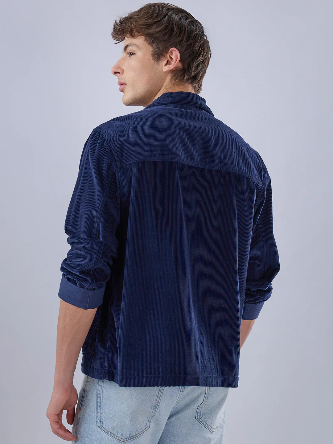 Exquisite Navy Corduroy Double Pocket Oversized Shacket - Image 6