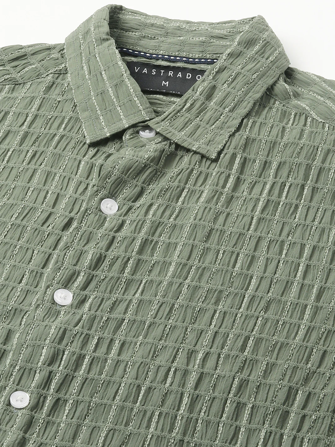 Exquisite Pine Green Checked Crinkled Shirt - Image 3