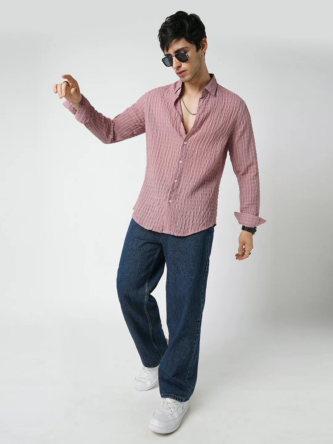 Exquisite Puce Pink Checked Crinkled Shirt - Image 7