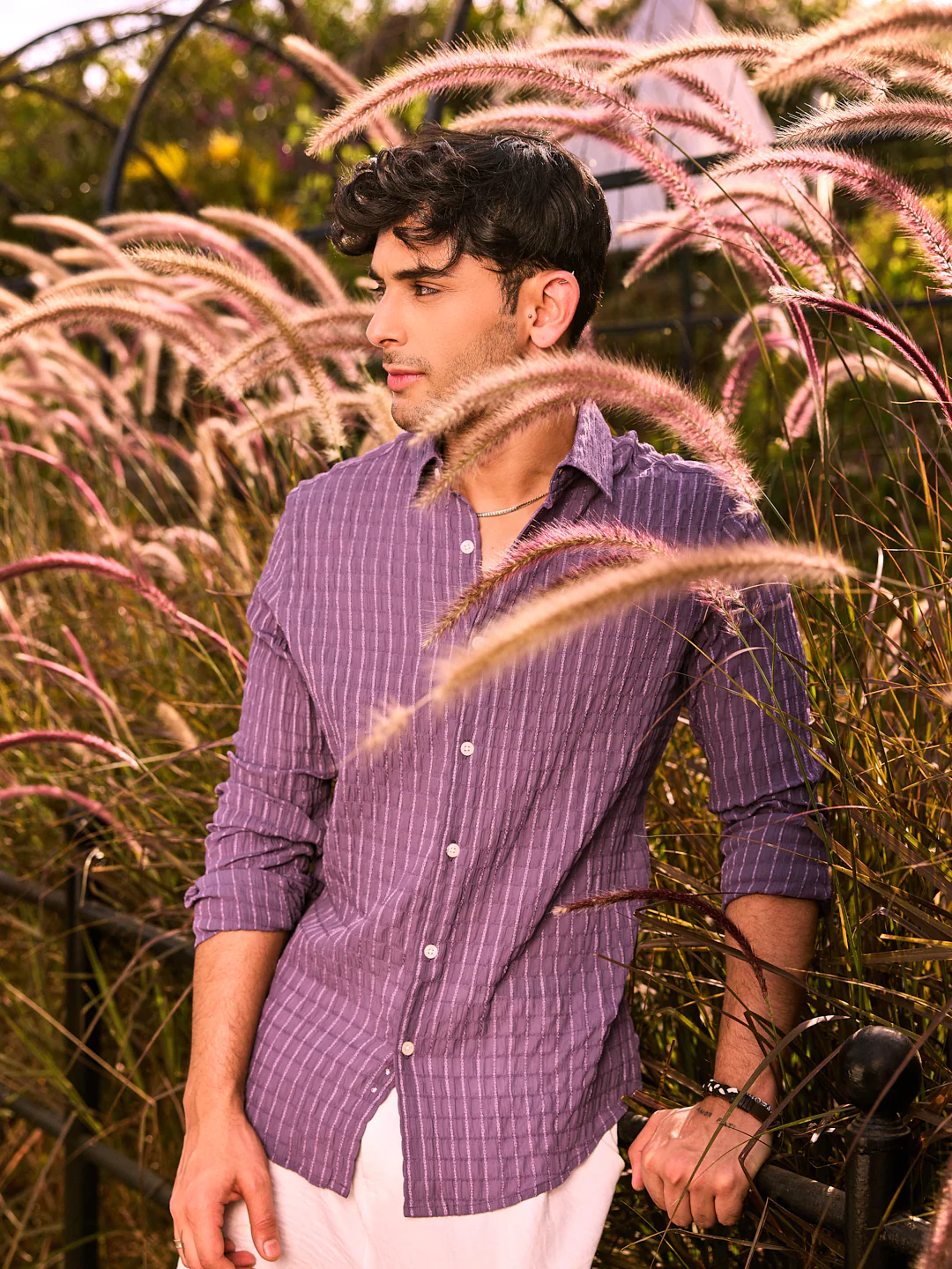 Exquisite Violet Checked Crinkled Shirt - Image 2