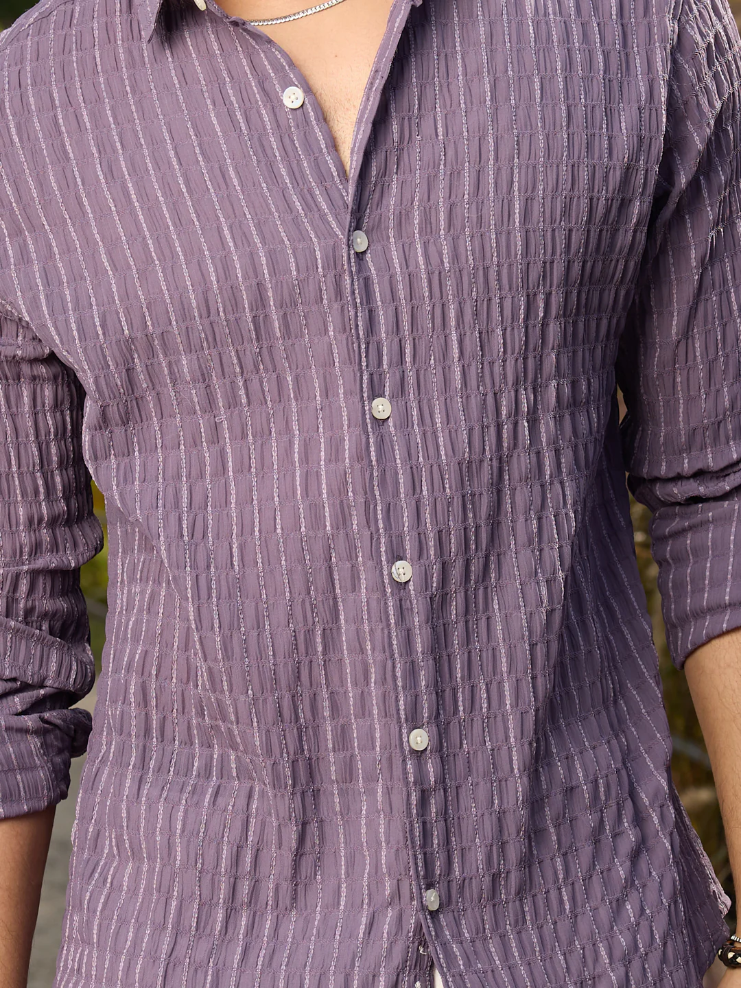 Exquisite Violet Checked Crinkled Shirt - Image 3