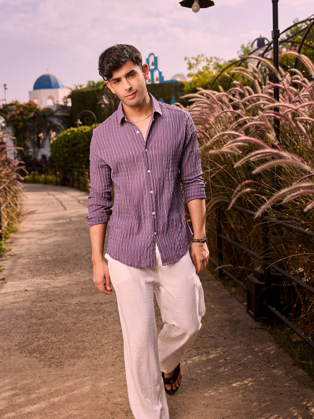 Exquisite Violet Checked Crinkled Shirt - Image 4