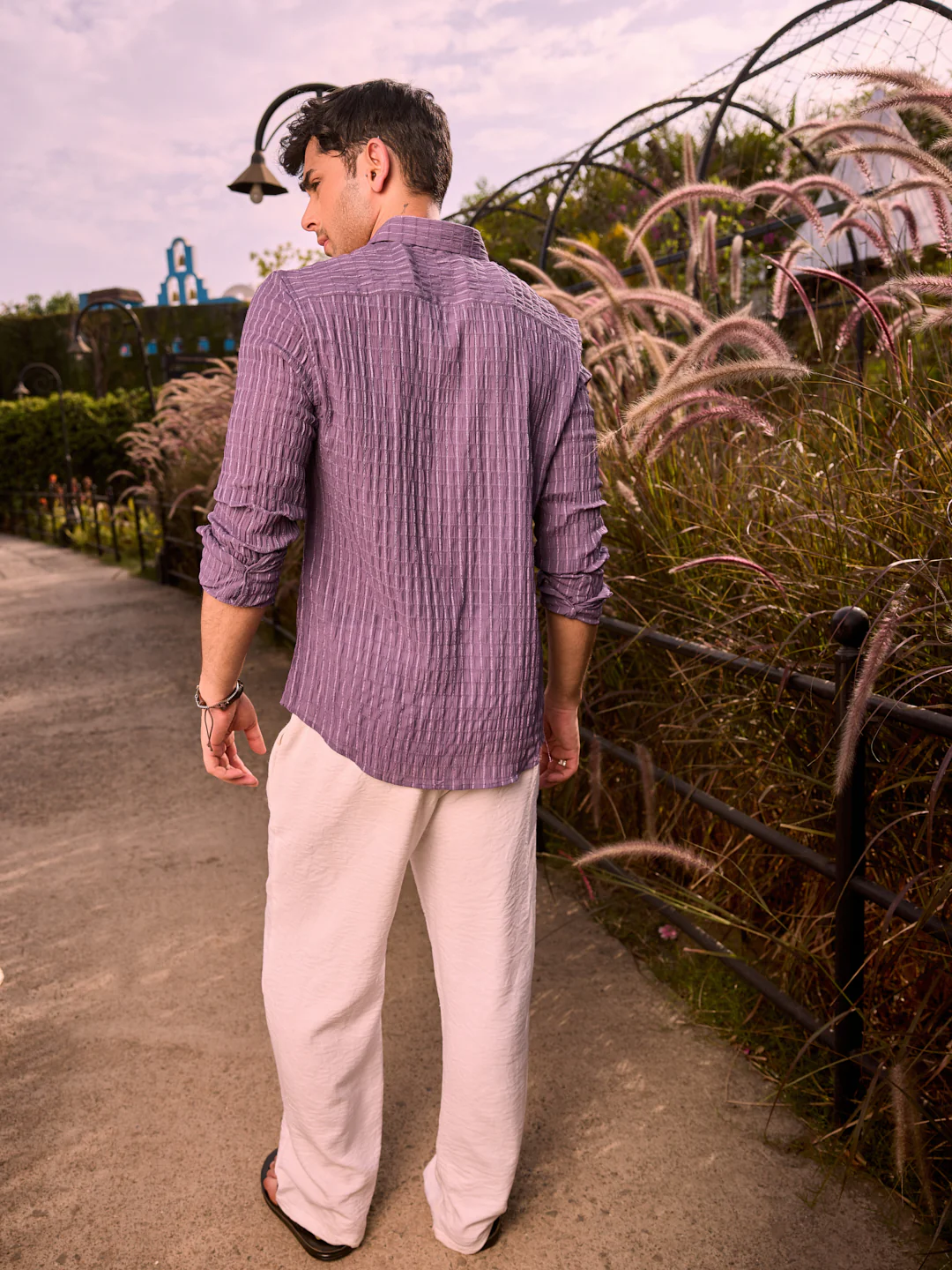 Exquisite Violet Checked Crinkled Shirt - Image 5