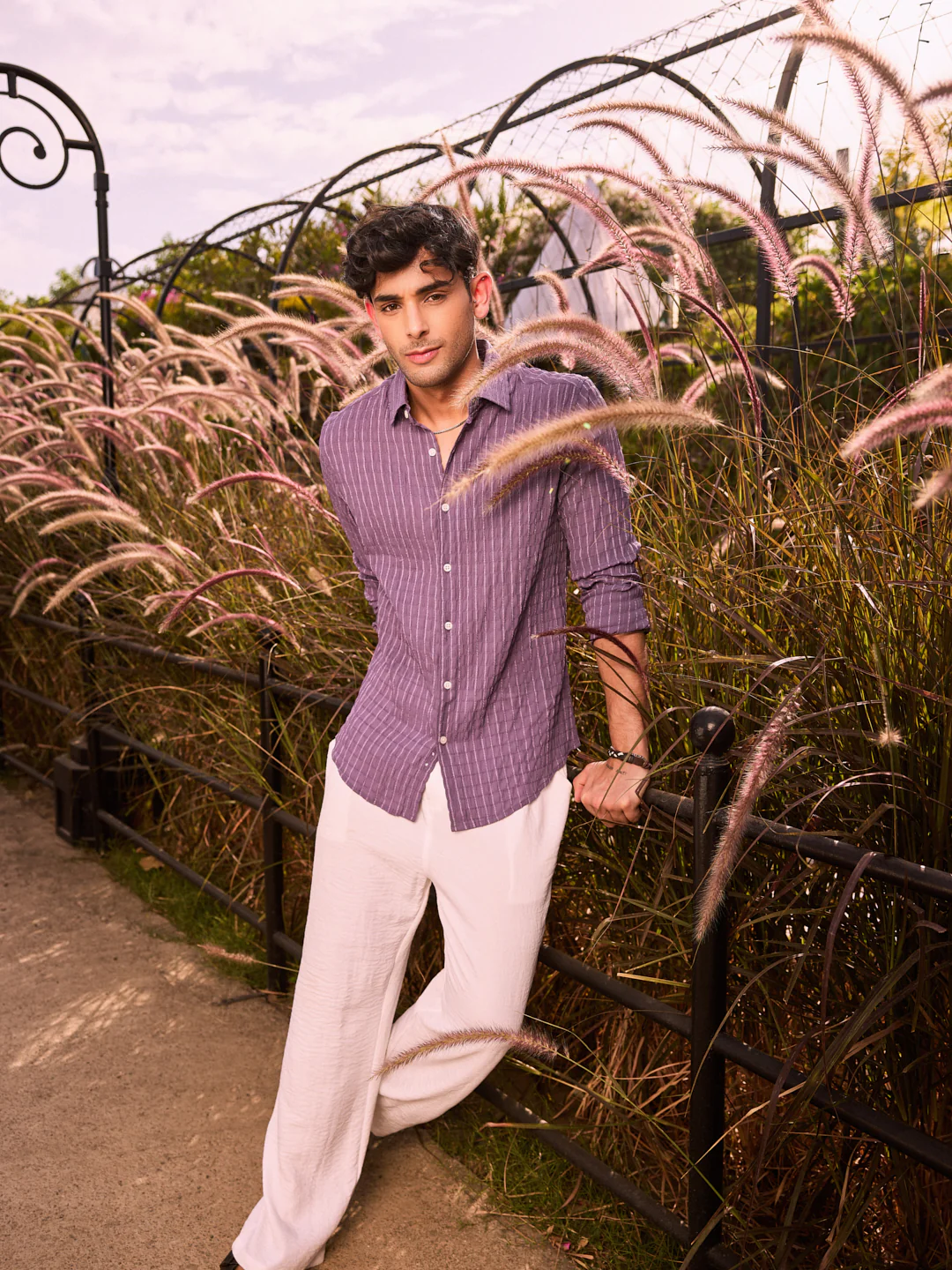 Exquisite Violet Checked Crinkled Shirt - Image 6