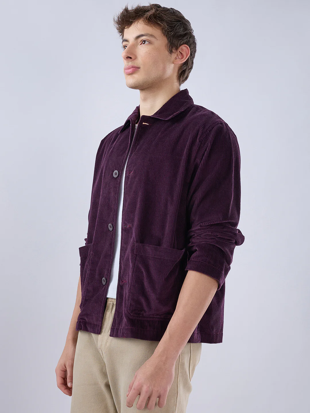 Exquisite Wine Corduroy Double Pocket Oversized Shacket - Image 6