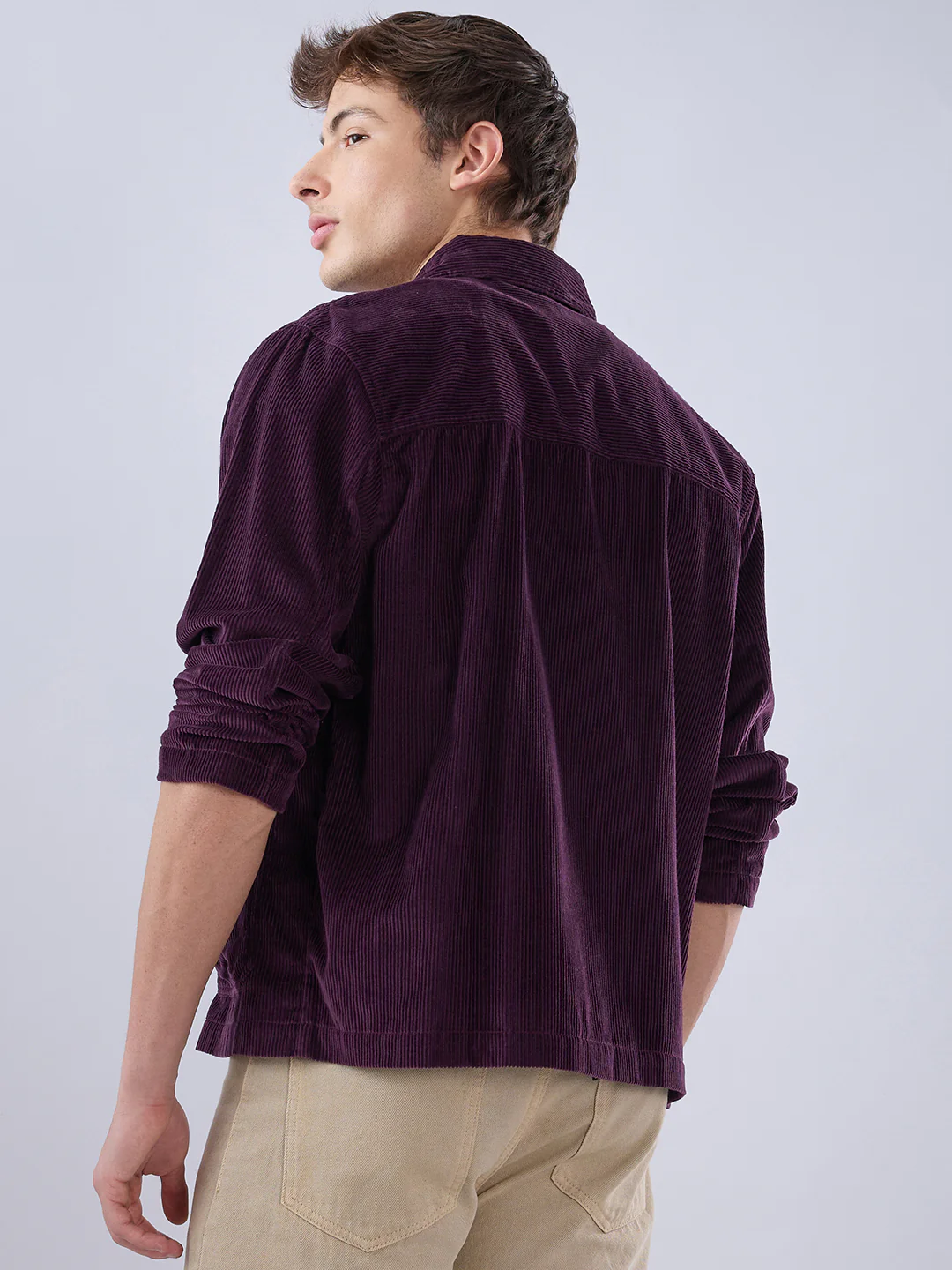 Exquisite Wine Corduroy Double Pocket Oversized Shacket - Image 7