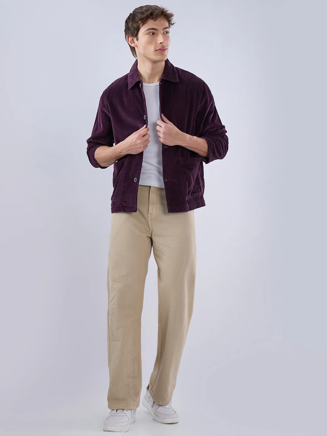 Exquisite Wine Corduroy Double Pocket Oversized Shacket - Image 8
