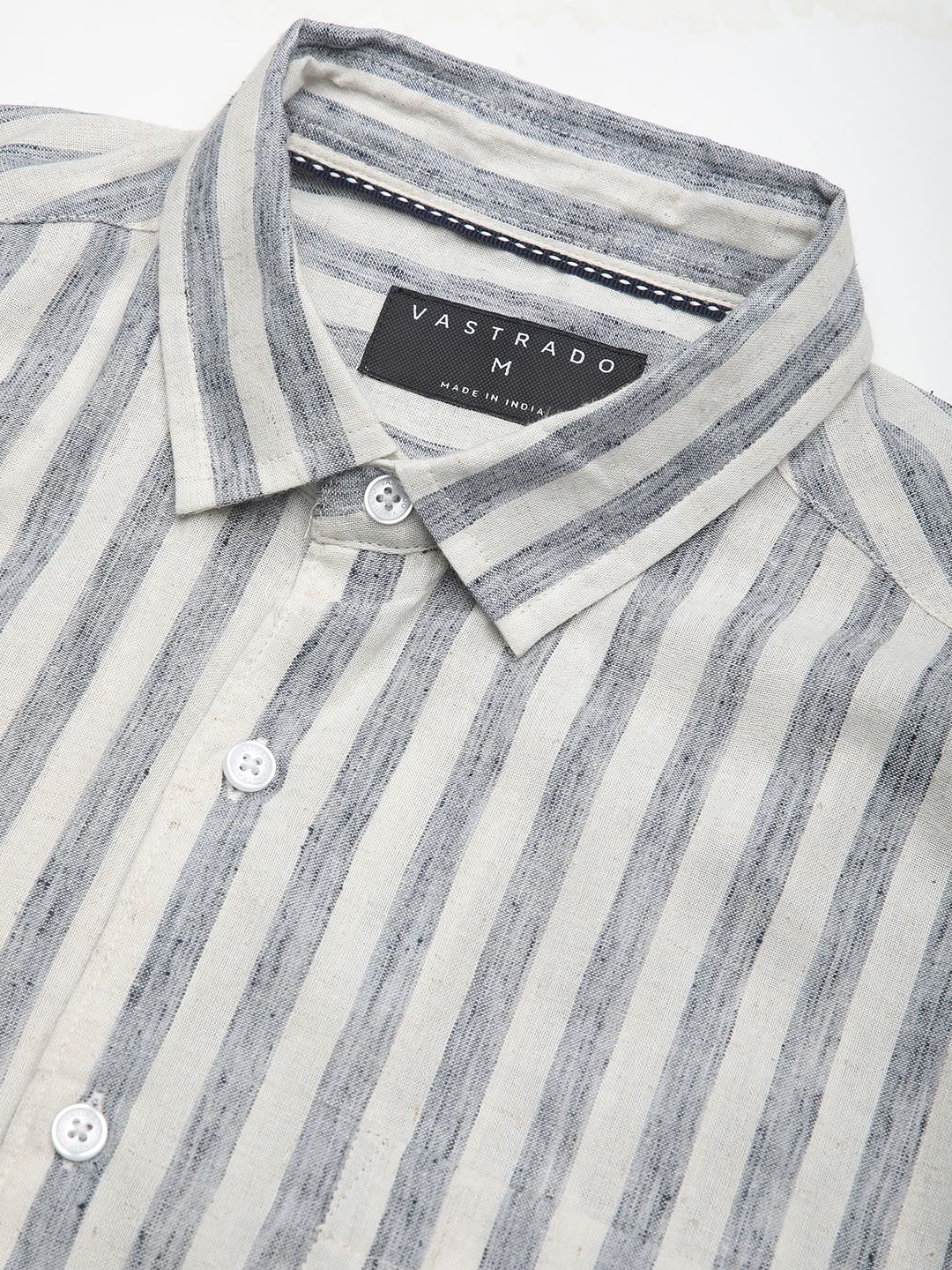 Faded Navy & Off-White Candy Striped Linen Shirt - Image 3