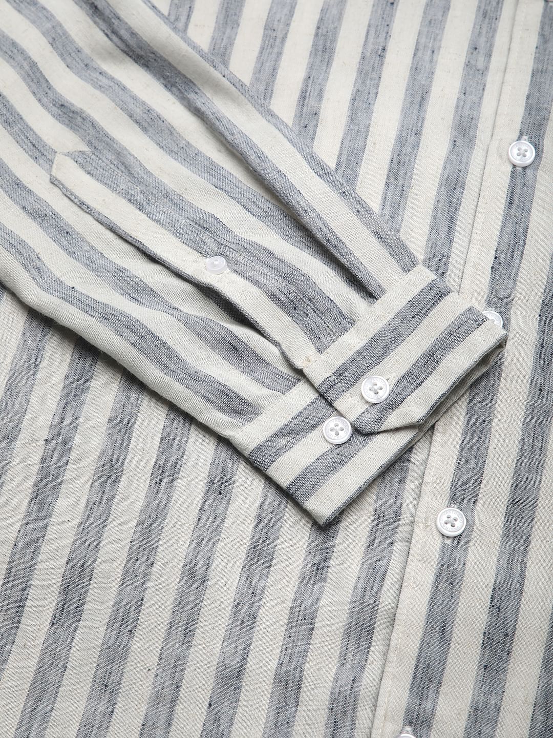Faded Navy & Off-White Candy Striped Linen Shirt - Image 8