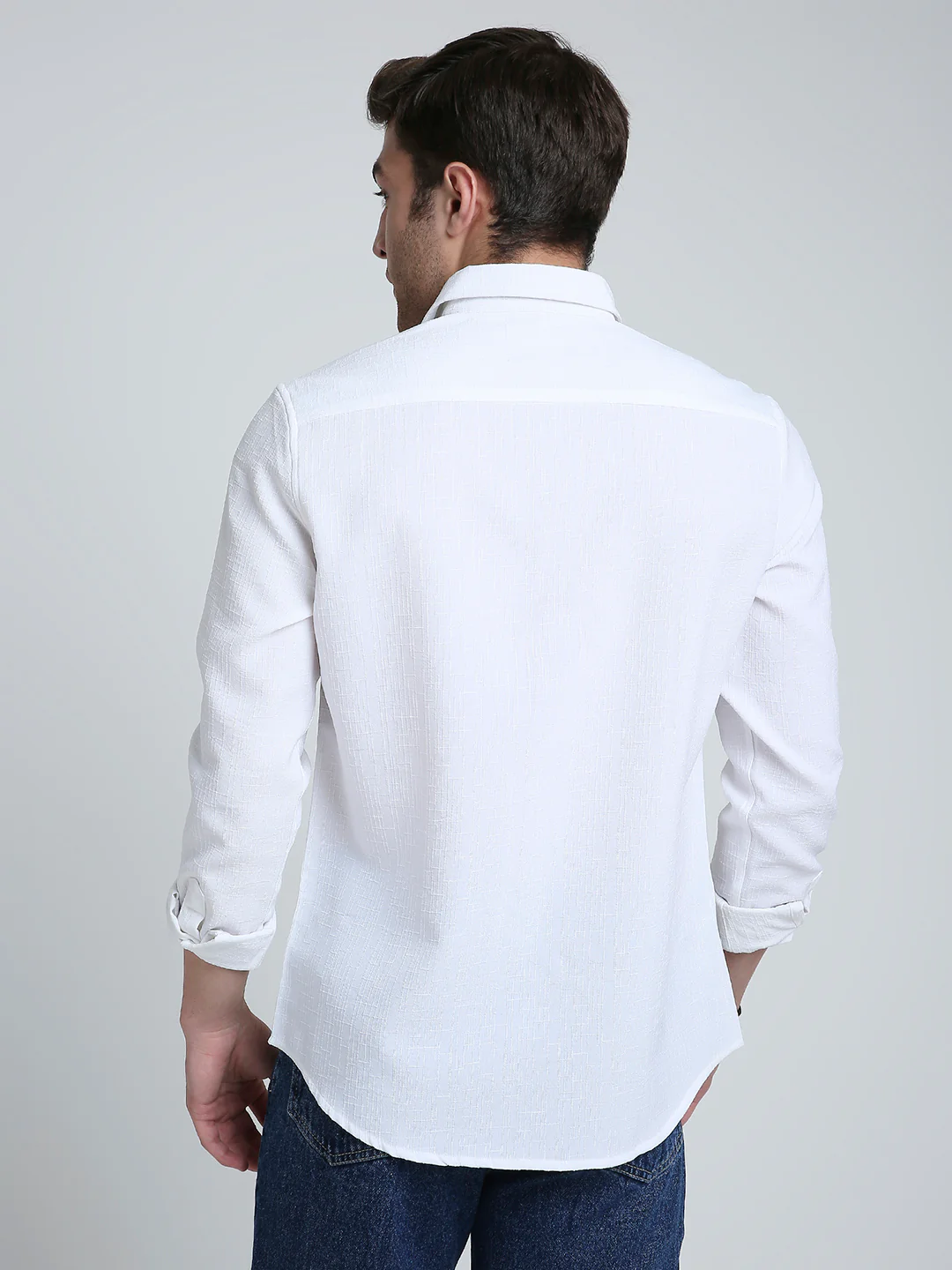 Feather White Elegant Grid Textured Shirt - Image 6