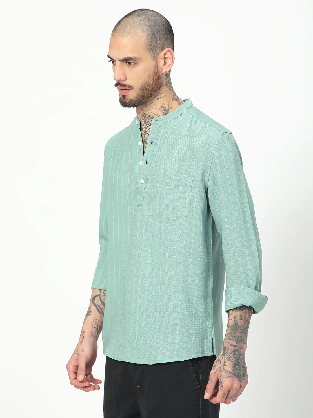 Fern Green Chalk Striped Kurta - Image 6